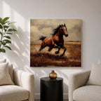 Running Horse Wall Art Galloping Stallion Framed Canvas Western Rustic Ranch Home Decor