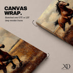 Running Horse Wall Art Galloping Stallion Framed Canvas Western Rustic Ranch Home Decor