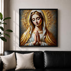 Virgin Mary Wall Art Blessed Mother Framed Canvas Catholic Prayer Sacred Home Decor