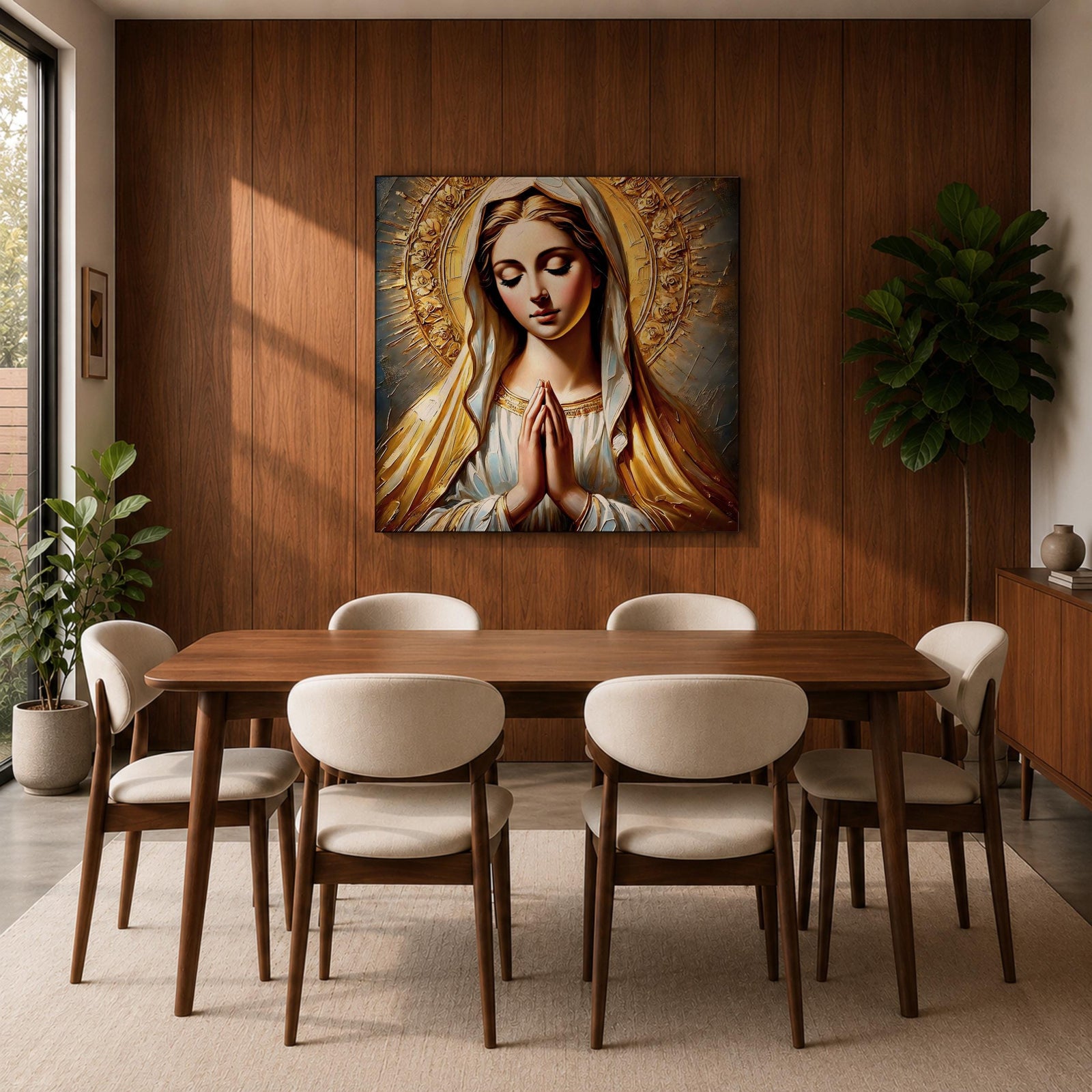 Virgin Mary Wall Art Blessed Mother Framed Canvas Catholic Prayer Sacred Home Decor