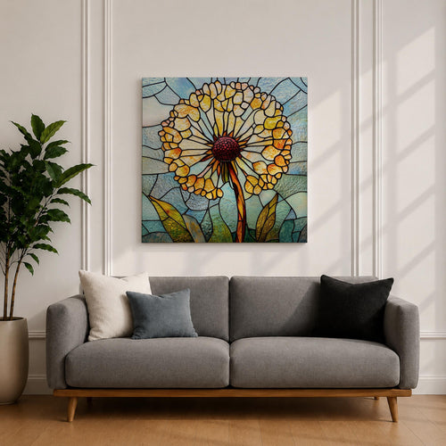 Dandelion Wall Art Stained Glass Flower Framed Canvas Botanical Nature Home Decor