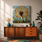 Dandelion Wall Art Stained Glass Flower Framed Canvas Botanical Nature Home Decor