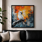 Cockatoo Wall Art Parrot Framed Canvas Tropical Exotic Bird Impasto Boho Home Decor