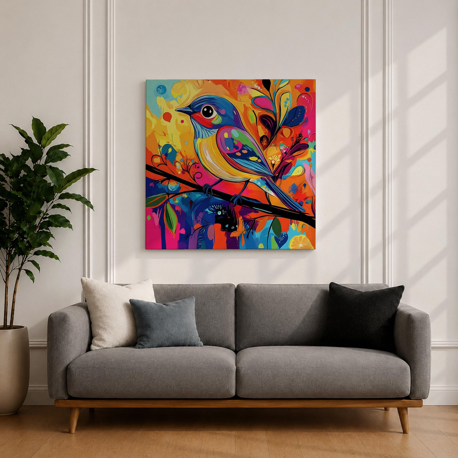 Songbird Wall Art Warbler Framed Canvas Abstract Bird Wildlife Modern Home Decor
