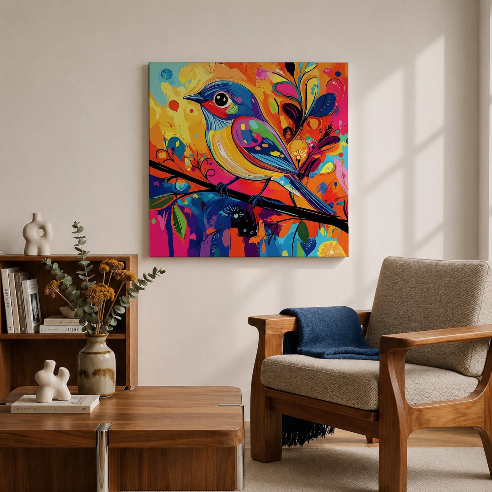 Songbird Wall Art Warbler Framed Canvas Abstract Bird Wildlife Modern Home Decor
