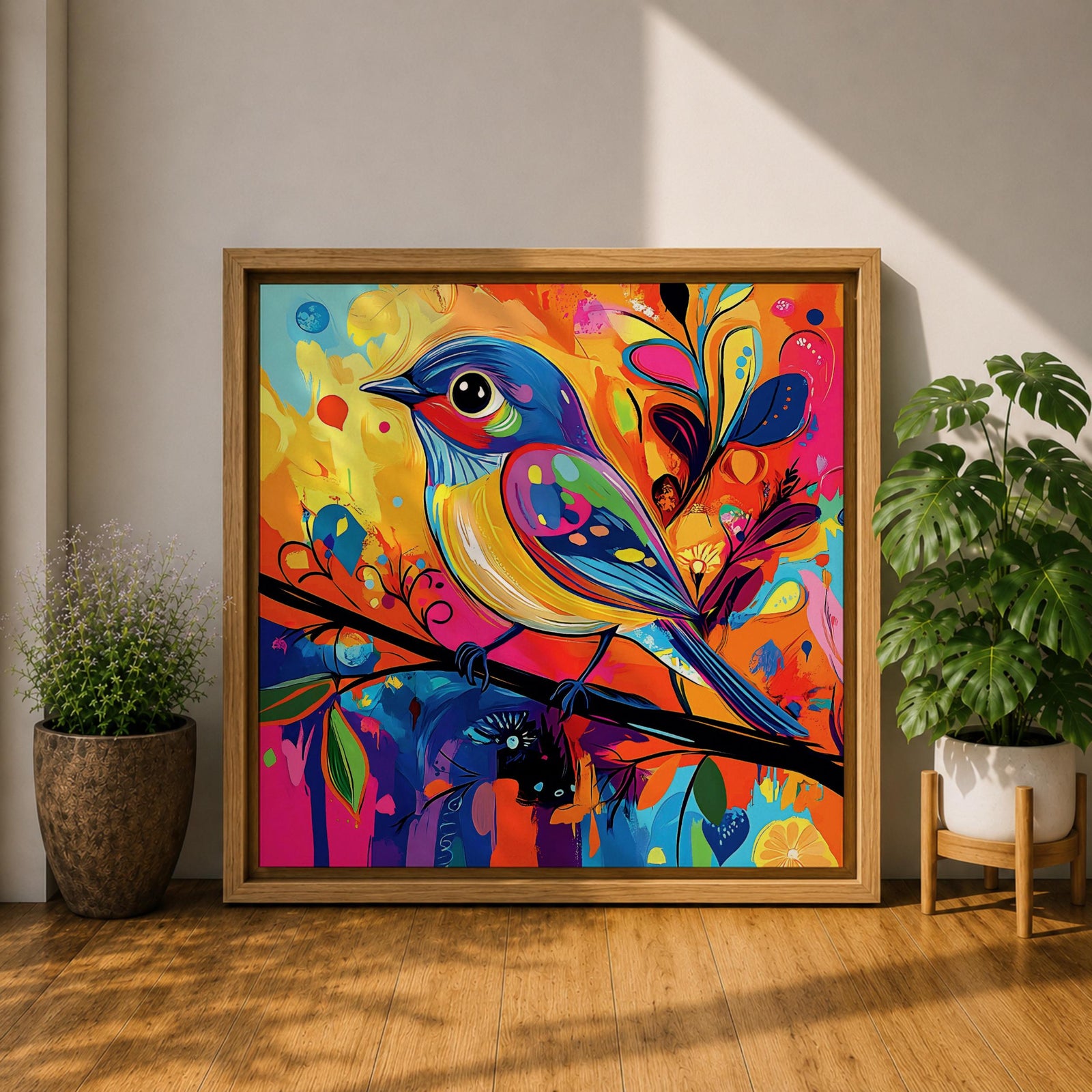 Songbird Wall Art Warbler Framed Canvas Abstract Bird Wildlife Modern Home Decor