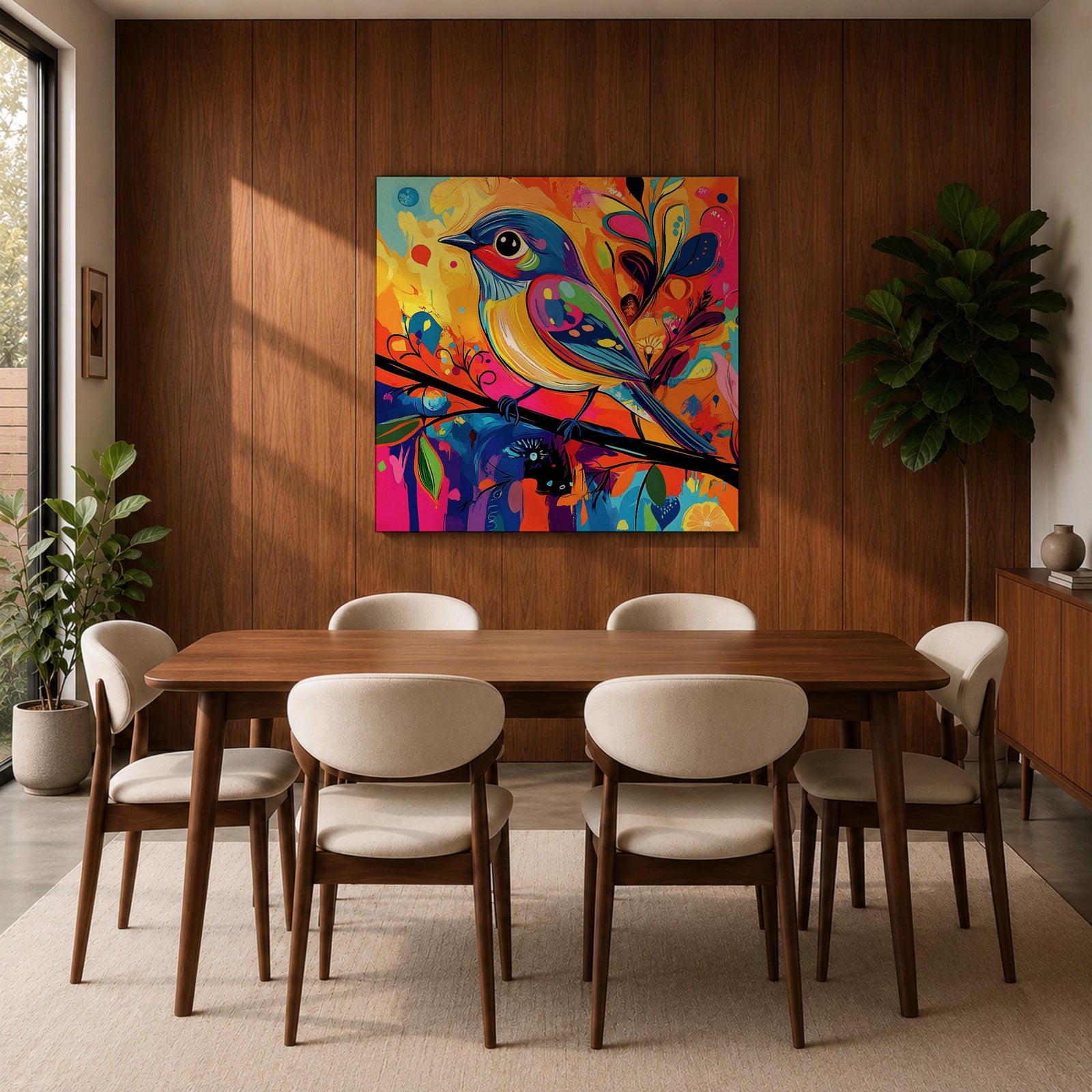 Songbird Wall Art Warbler Framed Canvas Abstract Bird Wildlife Modern Home Decor
