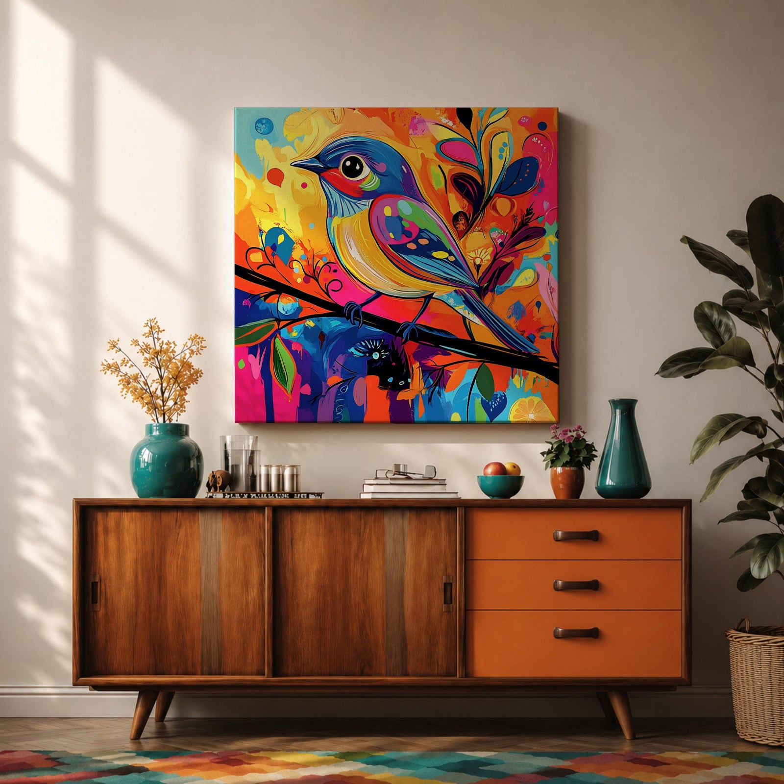 Songbird Wall Art Warbler Framed Canvas Abstract Bird Wildlife Modern Home Decor