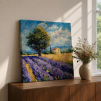 Lavender Field Wall Art Provence Landscape Framed Canvas Purple Impasto Rustic Home Decor