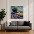 Lavender Field Wall Art Provence Landscape Framed Canvas Purple Impasto Rustic Home Decor