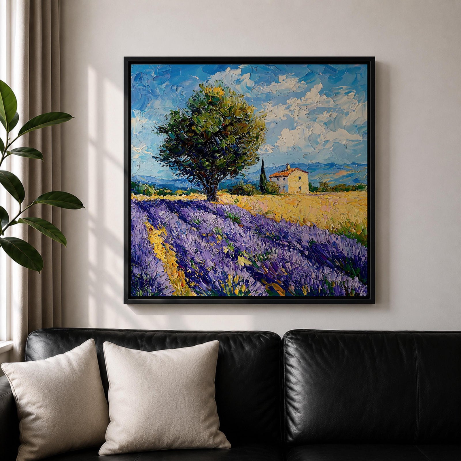Lavender Field Wall Art Provence Landscape Framed Canvas Purple Impasto Rustic Home Decor