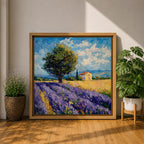 Lavender Field Wall Art Provence Landscape Framed Canvas Purple Impasto Rustic Home Decor