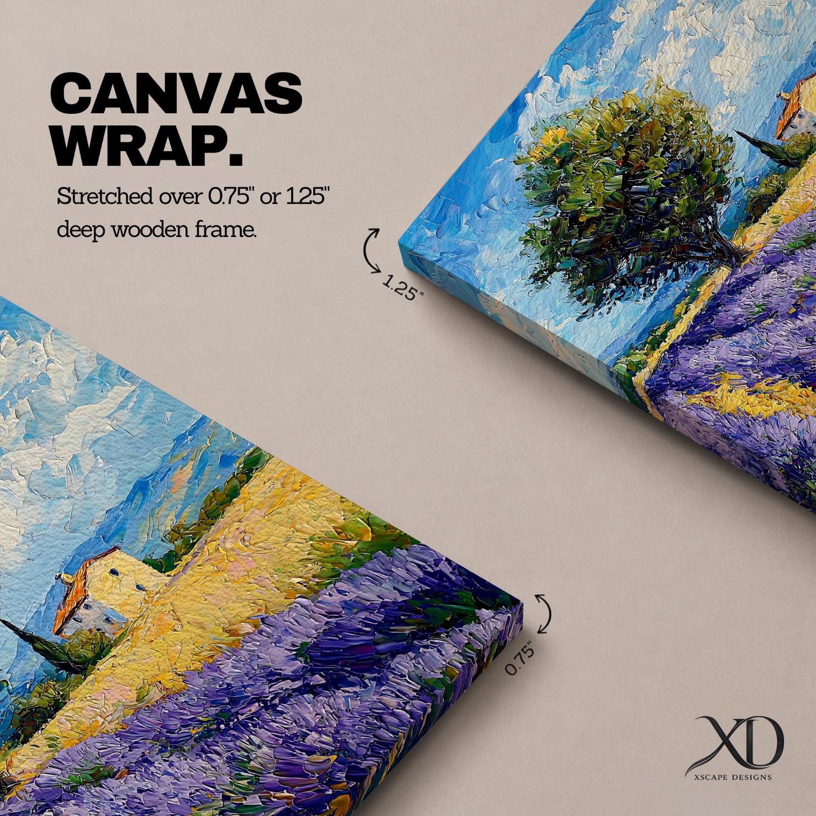 Lavender Field Wall Art Provence Landscape Framed Canvas Purple Impasto Rustic Home Decor