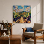 Vineyard Landscape Wall Art Grape Vineyard Framed Canvas Countryside Impasto Rustic Home Decor