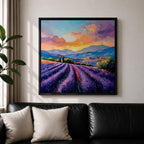 Lavender Field Wall Art Purple Flower Field Framed Canvas Provence Impasto Landscape Home Decor