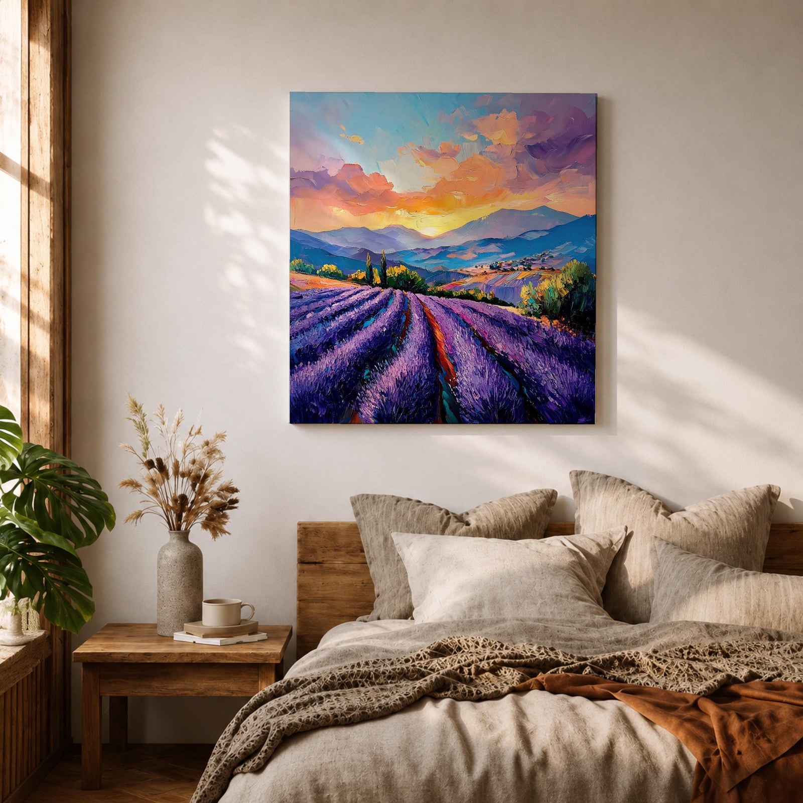 Lavender Field Wall Art Purple Flower Field Framed Canvas Provence Impasto Landscape Home Decor