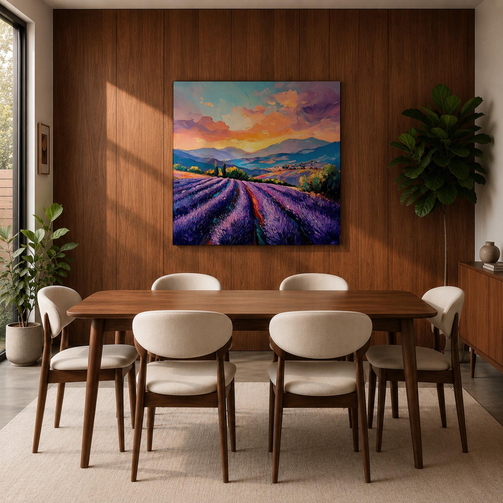 Lavender Field Wall Art Purple Flower Field Framed Canvas Provence Impasto Landscape Home Decor