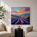 Lavender Field Wall Art Purple Flower Field Framed Canvas Provence Impasto Landscape Home Decor