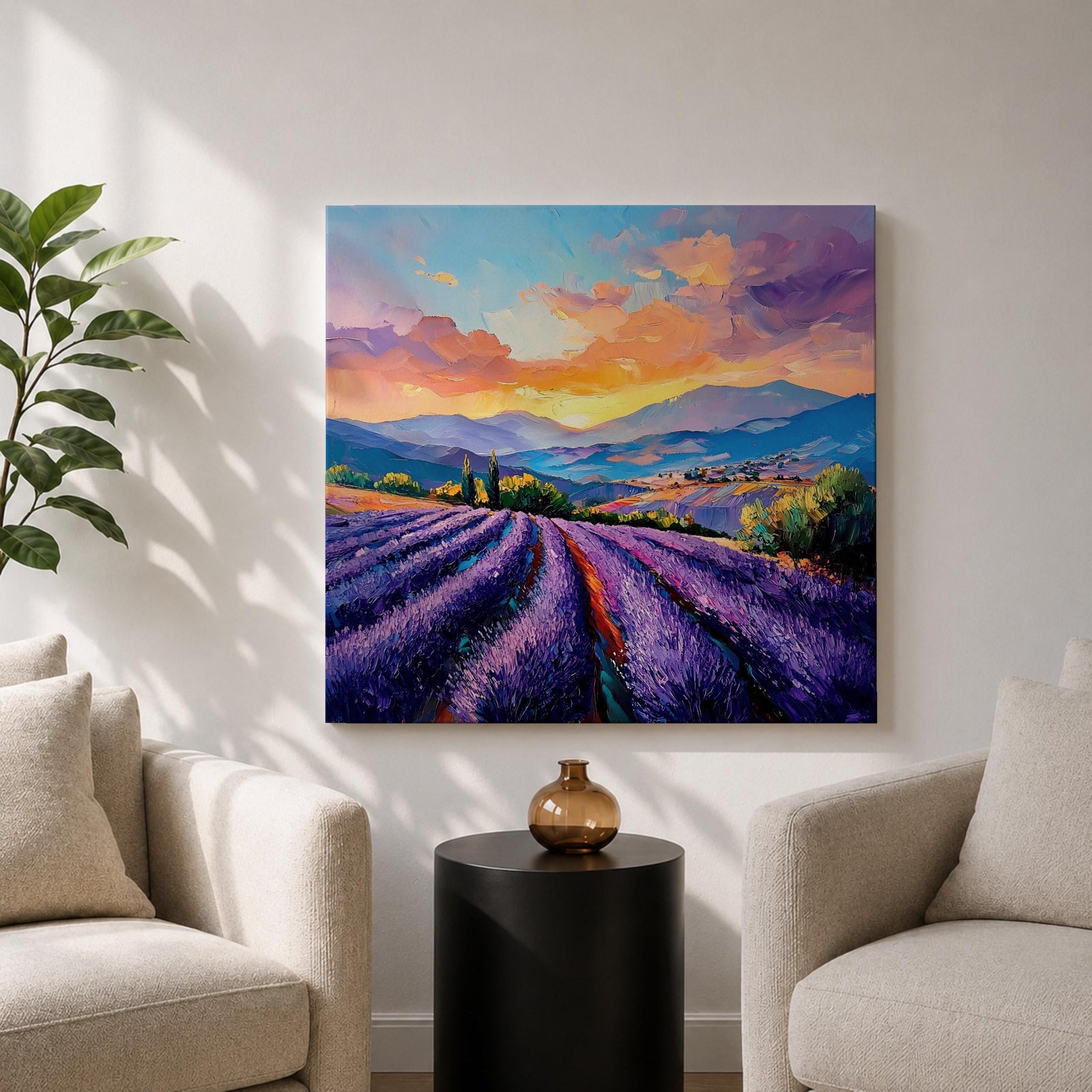 Lavender Field Wall Art Purple Flower Field Framed Canvas Provence Impasto Landscape Home Decor