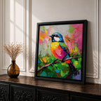 Songbird Wall Art Warbler Framed Canvas Tropical Bird Impasto Wildlife Boho Home Decor