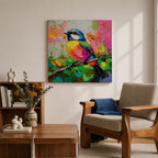 Songbird Wall Art Warbler Framed Canvas Tropical Bird Impasto Wildlife Boho Home Decor