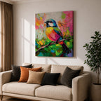 Songbird Wall Art Warbler Framed Canvas Tropical Bird Impasto Wildlife Boho Home Decor