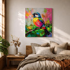 Songbird Wall Art Warbler Framed Canvas Tropical Bird Impasto Wildlife Boho Home Decor