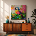 Songbird Wall Art Warbler Framed Canvas Tropical Bird Impasto Wildlife Boho Home Decor