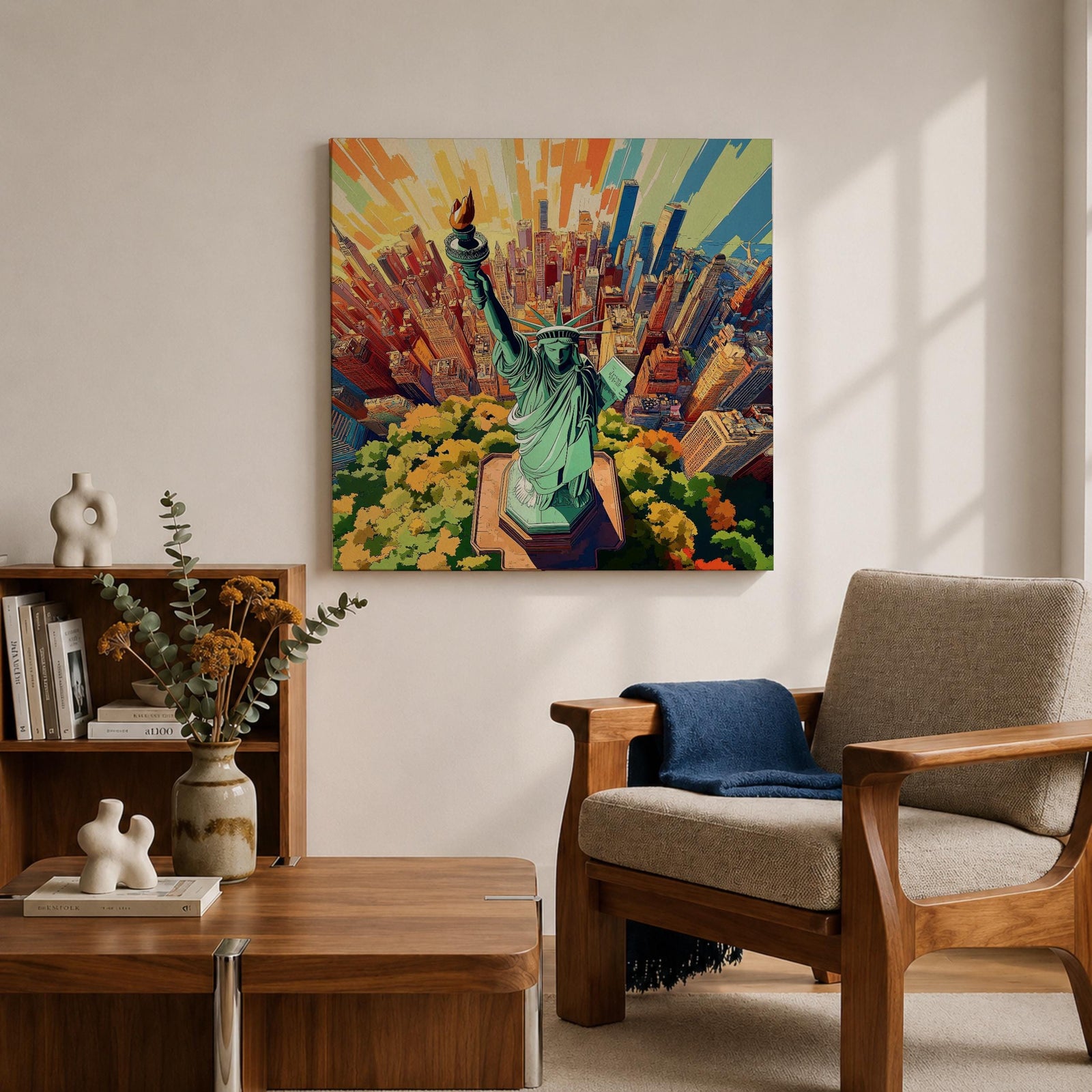 Lady Liberty Wall Art NYC Landmark Framed Canvas New York Skyline Patriotic American Decor