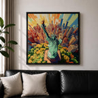Lady Liberty Wall Art NYC Landmark Framed Canvas New York Skyline Patriotic American Decor