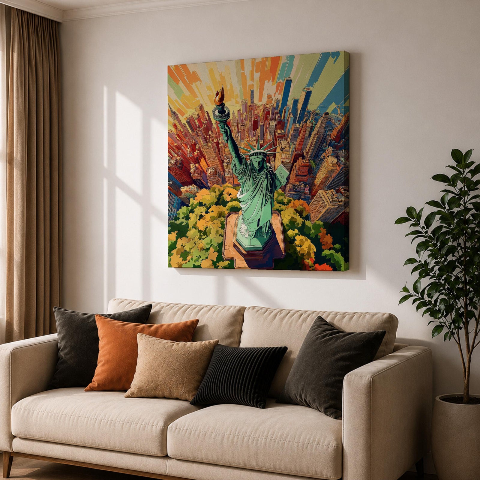 Lady Liberty Wall Art NYC Landmark Framed Canvas New York Skyline Patriotic American Decor