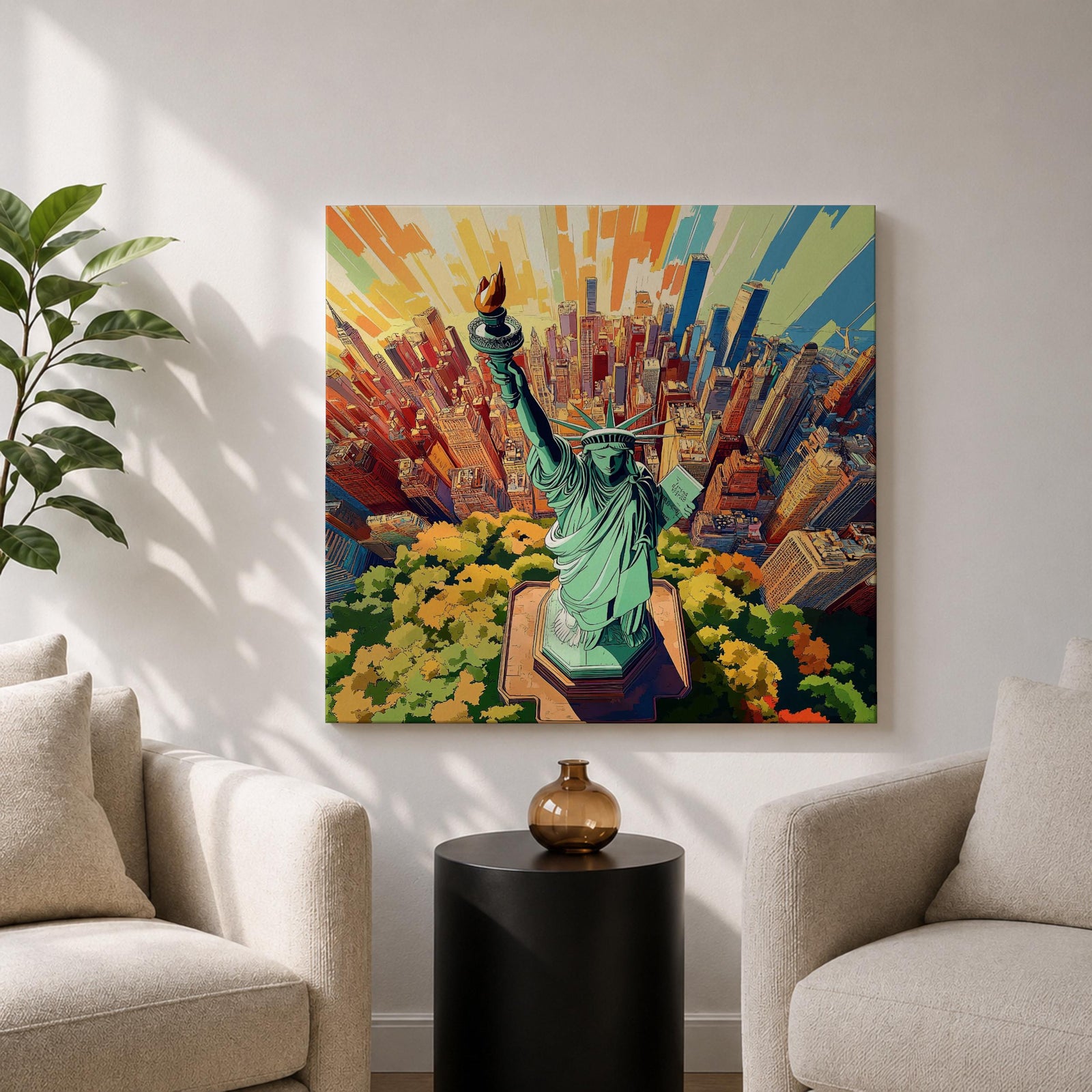 Lady Liberty Wall Art NYC Landmark Framed Canvas New York Skyline Patriotic American Decor