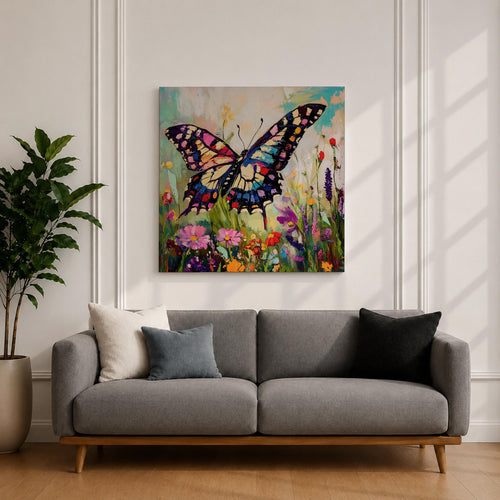 Butterfly Wall Art Swallowtail Framed Canvas Garden Floral Impasto Botanical Home Decor