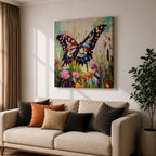 Butterfly Wall Art Swallowtail Framed Canvas Garden Floral Impasto Botanical Home Decor