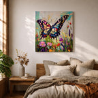 Butterfly Wall Art Swallowtail Framed Canvas Garden Floral Impasto Botanical Home Decor