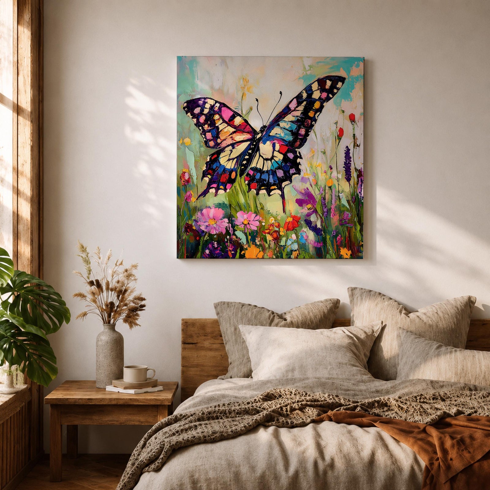 Butterfly Wall Art Swallowtail Framed Canvas Garden Floral Impasto Botanical Home Decor