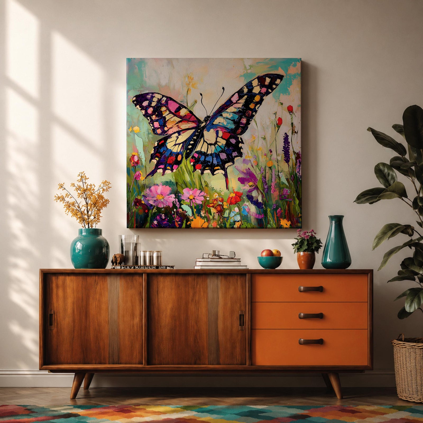 Butterfly Wall Art Swallowtail Framed Canvas Garden Floral Impasto Botanical Home Decor