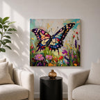 Butterfly Wall Art Swallowtail Framed Canvas Garden Floral Impasto Botanical Home Decor