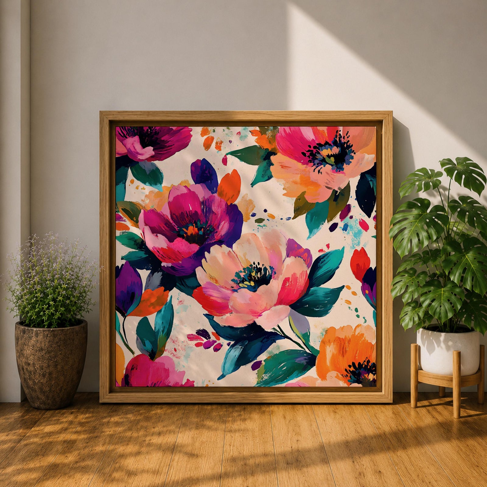 Peony Wall Art Abstract Floral Painting Framed Canvas Modern Botanical Home Decor