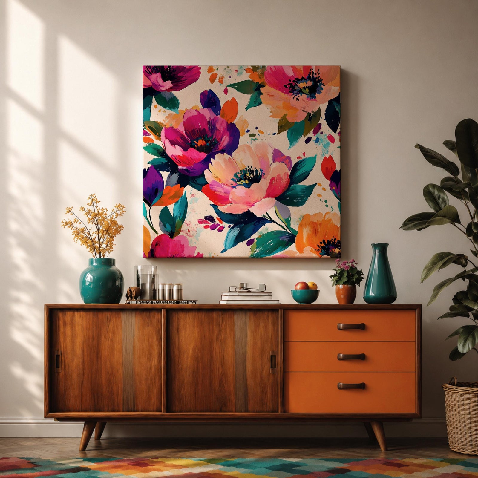 Peony Wall Art Abstract Floral Painting Framed Canvas Modern Botanical Home Decor