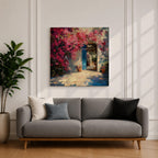 Mediterranean Doorway Wall Art Greek Entryway Framed Canvas Summer Impasto Landscape Coastal Decor