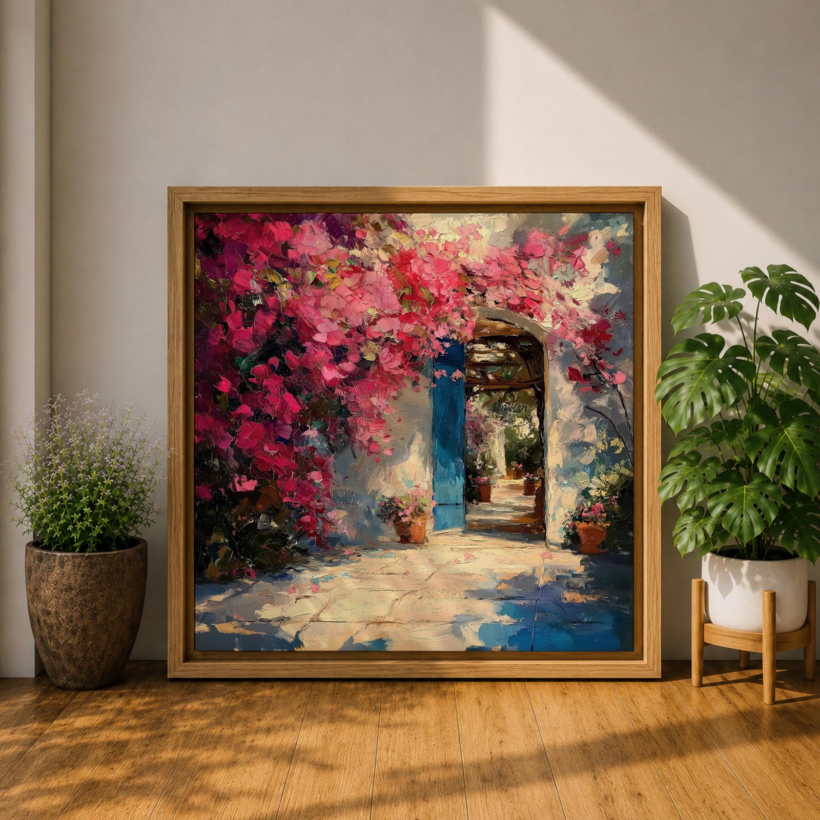 Mediterranean Doorway Wall Art Greek Entryway Framed Canvas Summer Impasto Landscape Coastal Decor