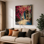 Mediterranean Doorway Wall Art Greek Entryway Framed Canvas Summer Impasto Landscape Coastal Decor