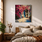 Mediterranean Doorway Wall Art Greek Entryway Framed Canvas Summer Impasto Landscape Coastal Decor
