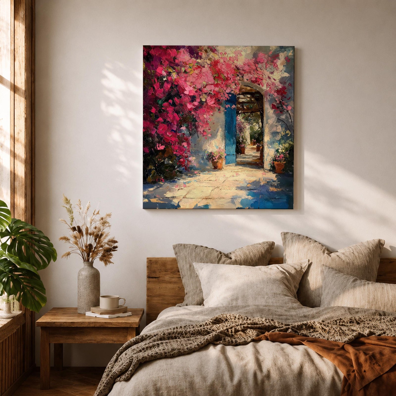 Mediterranean Doorway Wall Art Greek Entryway Framed Canvas Summer Impasto Landscape Coastal Decor