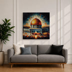 Dome of the Rock Wall Art Radiant Sky Framed Canvas Jerusalem Islamic Mosque Decor