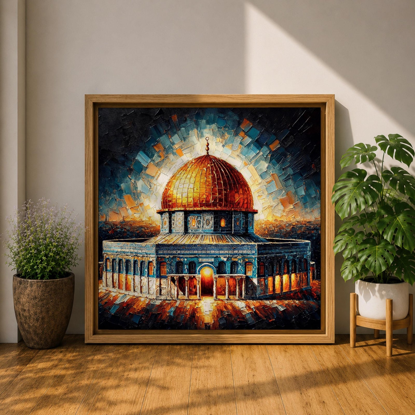 Dome of the Rock Wall Art Radiant Sky Framed Canvas Jerusalem Islamic Mosque Decor