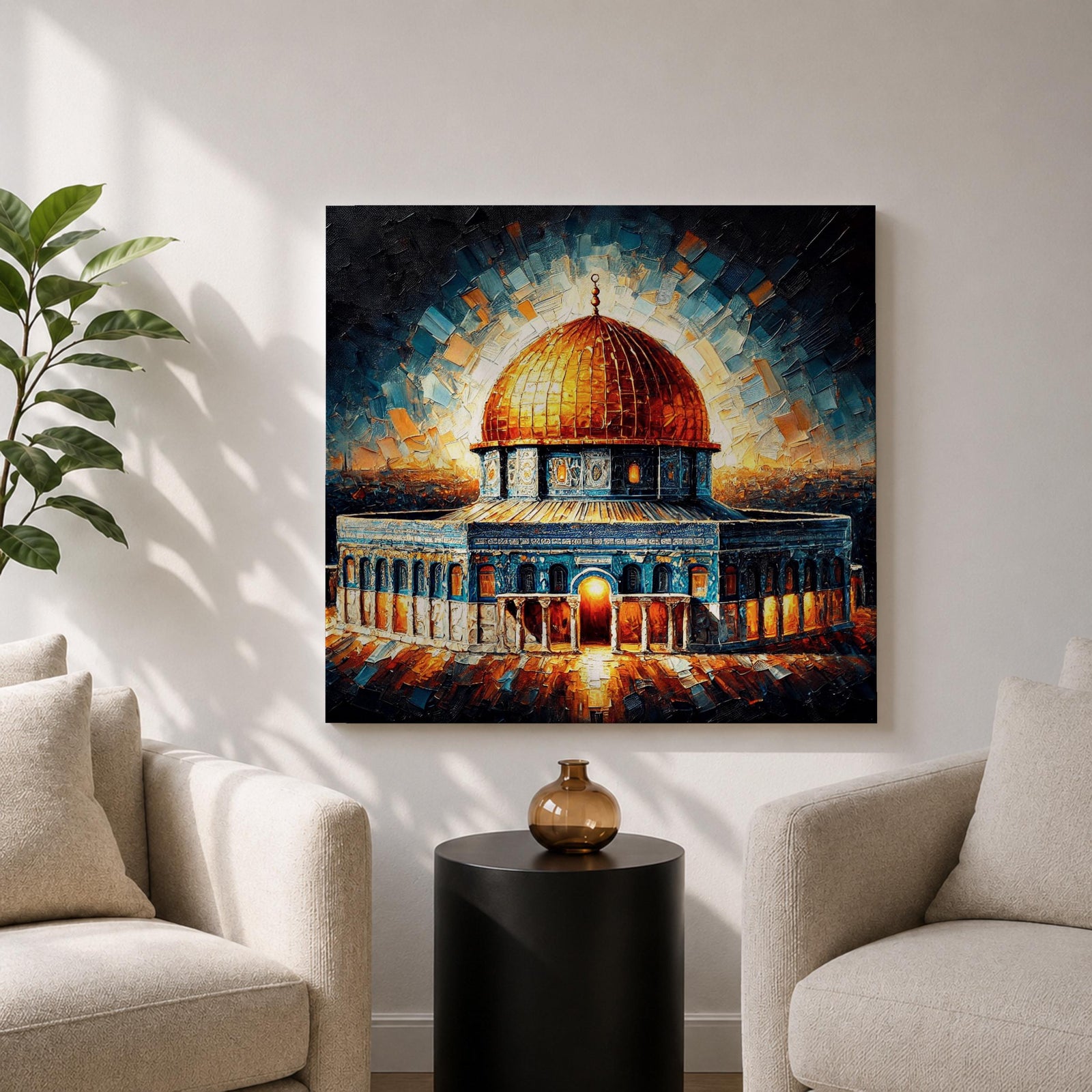 Dome of the Rock Wall Art Radiant Sky Framed Canvas Jerusalem Islamic Mosque Decor