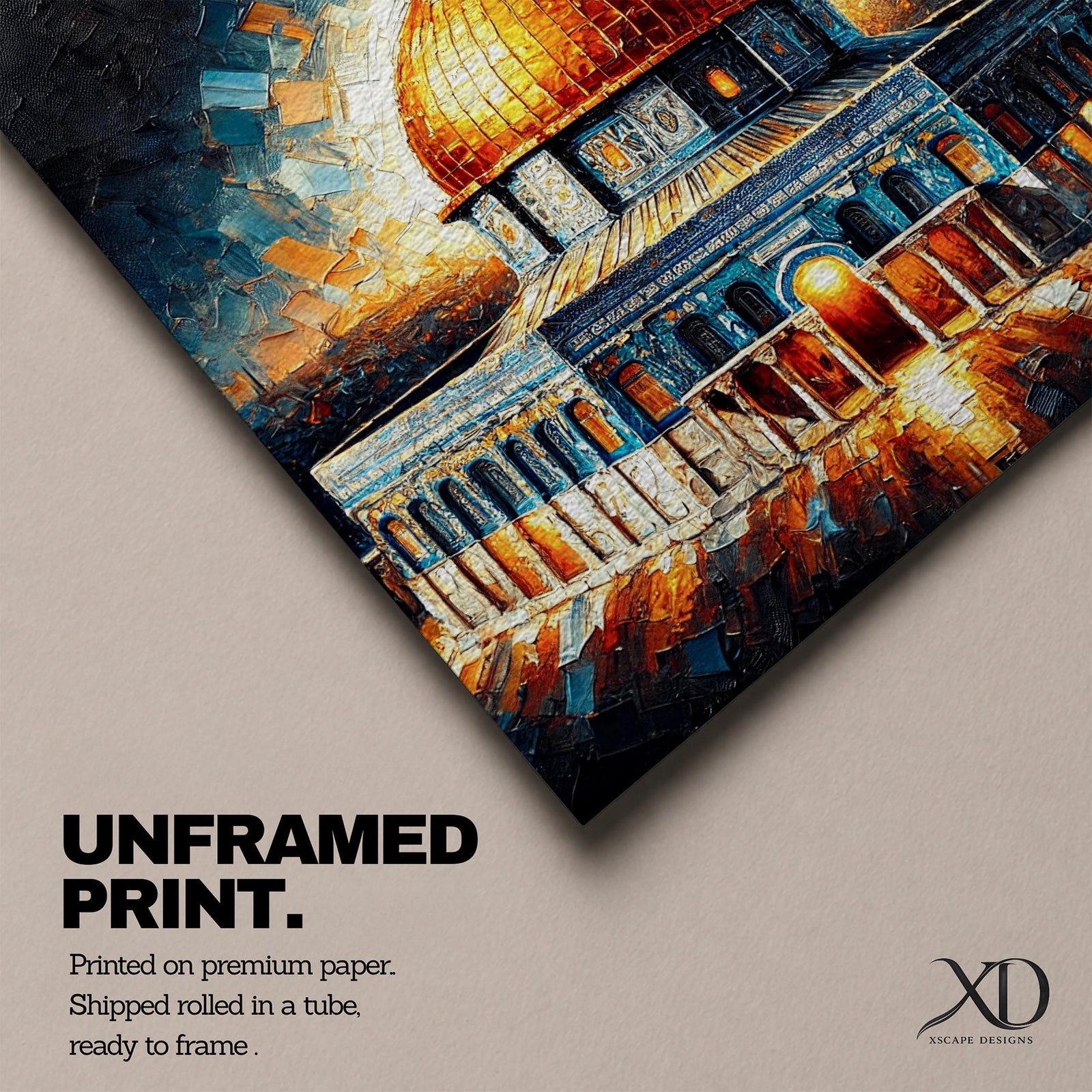 Dome of the Rock Wall Art Radiant Sky Framed Canvas Jerusalem Islamic Mosque Decor