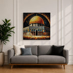 Dome of the Rock Wall Art Celestial Halo Framed Canvas Jerusalem Islamic Mosque Decor